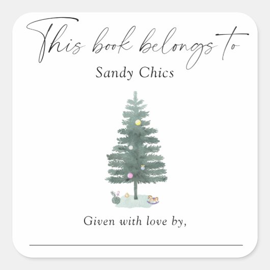 Kerstboom - dit boek behoort tot vierkante sticker (Voorkant)