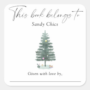 Kerstboom - dit boek behoort tot vierkante sticker