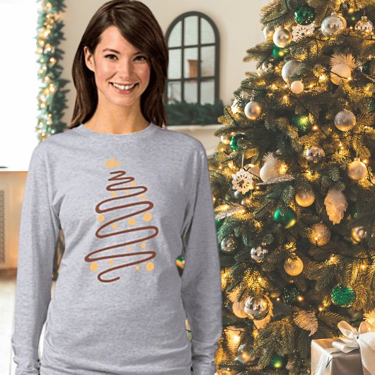 Kerstboom Doodle Art T-shirt met lange mouwen