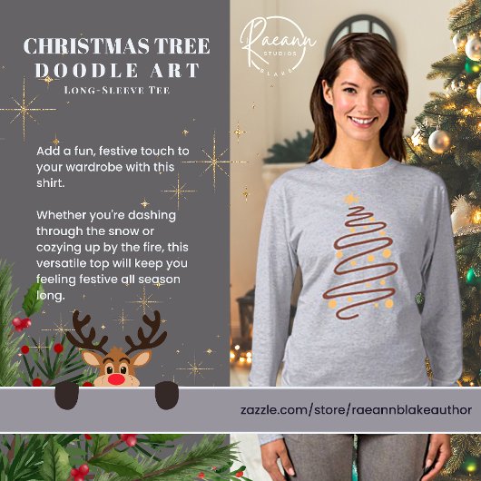 Kerstboom Doodle Art T-shirt met lange mouwen