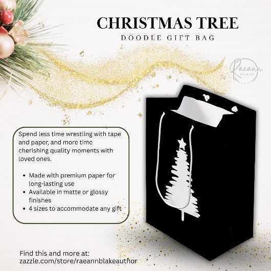Kerstboom Doodle Gift Bag Medium Cadeauzakje