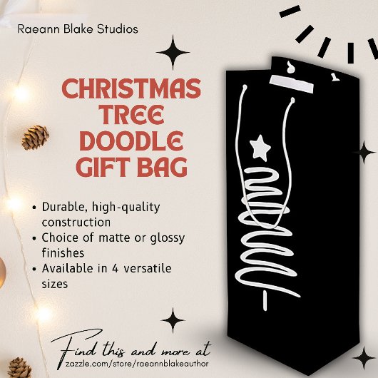 Kerstboom Doodle Gift Bag Wijn Cadeautas
