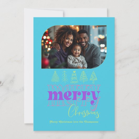 Kerstboom Doodle Moderne Retro Vakantie Foto Feestdagenkaart (Voorkant)