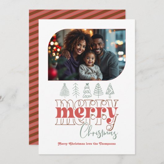 Kerstboom Doodle Moderne Vakantiefoto Feestdagenkaart (Voorkant / Achterkant)