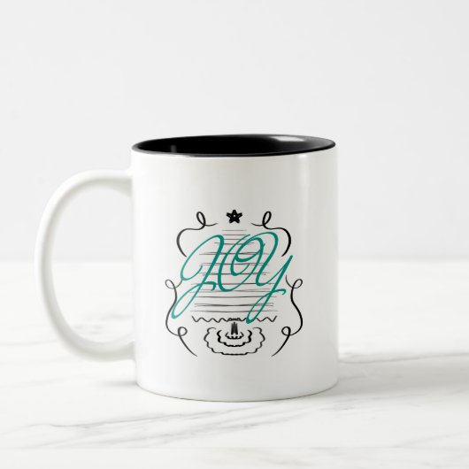 Kerstboom Doodles Whimsical Joy Script Tweekleurige Koffiemok (Links)