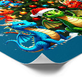 Kerstboom Draken Team Kerstman Hoed Fantasy Mythe Poster (Hoek)