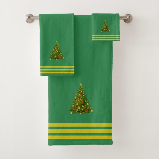 Kerstboom, Drie Strepen op Bos Groen Bad Handdoek (Insitu)
