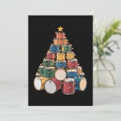 Kerstboom Drummer Muziek Vakantie Drum Band Feestdagenkaart (Staand voorkant)