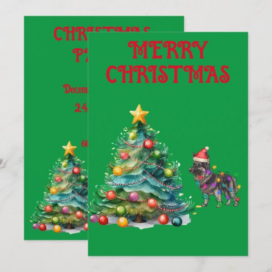 KERSTBOOM & DUITSE HERDER GEWIKKELD IN LICHTEN KAART (Voorkant / Achterkant)