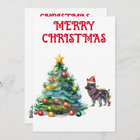 KERSTBOOM & DUITSE HERDER GEWIKKELD IN LICHTEN KAART (Voorkant / Achterkant)