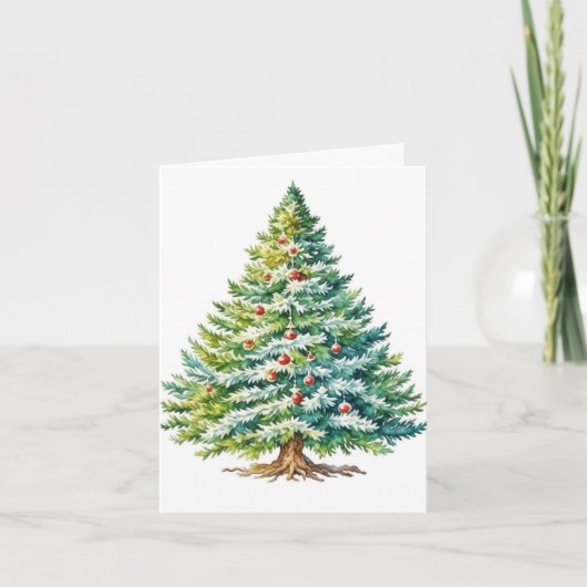 Kerstboom E - Waterverven & Pen Kaart (Voorkant)