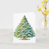 Kerstboom E - Waterverven & Pen Kaart (Gele Bloem)