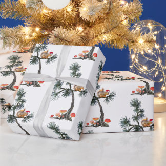 Kerstboom Eekhoorn in Paddenstoel Boom Inpakpapier
