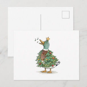 Kerstboom Eend Zingt voor Grappige Vakantieliefde Briefkaart