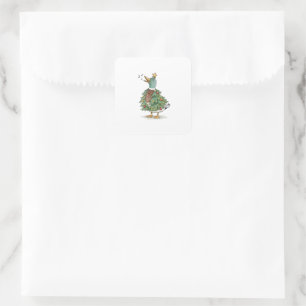 Kerstboom Eend Zingt voor Grappige Vakantieliefde Vierkante Sticker
