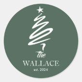 Kerstboom | Eenvoudig Elegant Kerstgezin Ronde Sticker (Voorkant)