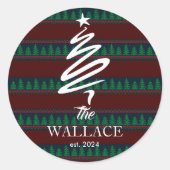 Kerstboom | Eenvoudig Elegant Kerstgezin Ronde Sticker (Voorkant)