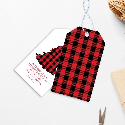 Kerstboom Eenvoudige Leuke Buffel Controleer Patro Cadeaulabel