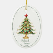 Kerstboom Eerste Kerst Samen Naam Jaar Keramisch Ornament (Voorkant)