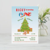 Kerstboom eerste verjaardagsfeestje  Uitnodiging (Staand voorkant)