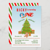 Kerstboom eerste verjaardagsfeestje  Uitnodiging (Voorkant / Achterkant)