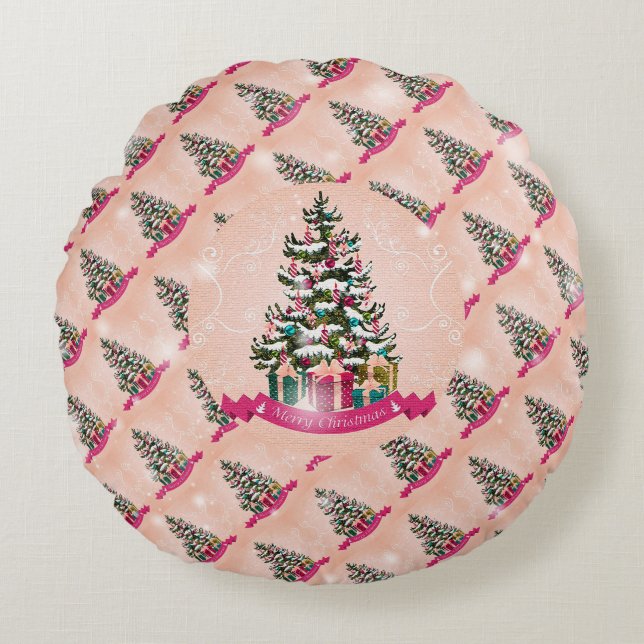 Kerstboom Elegant Gift Round Pillow Rond Kussen (Voorkant)