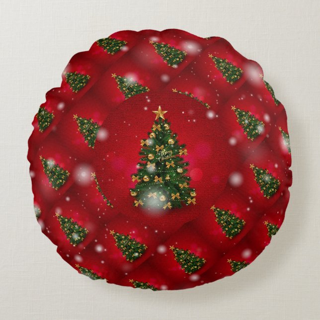 Kerstboom Elegant Gift Round Pillow Rond Kussen (Voorkant)
