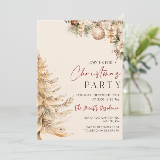 Kerstboom Elegant Goud Kerstfeest Kaart (Staand voorkant)