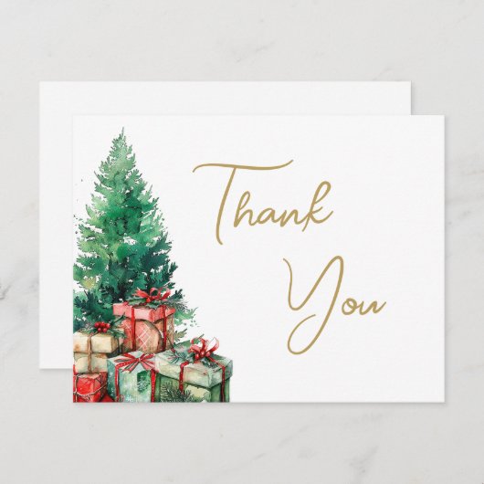 Kerstboom Elegant Goud Script Business Bedankkaart (Voorkant / Achterkant)