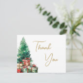 Kerstboom Elegante Gouden Script Zakelijk Bedankkaart (Staand voorkant)