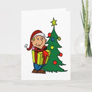 Kerstboom Elf plaatst Cadeau onder boom Feestdagen Kaart