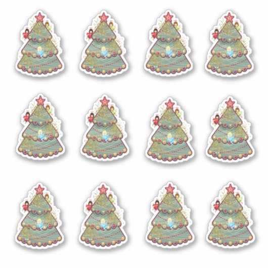 Kerstboom en Angels Vinyl-Stickers Sticker (Voorkant)