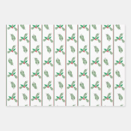 Kerstboom en bessen met strepen inpakpapier vel