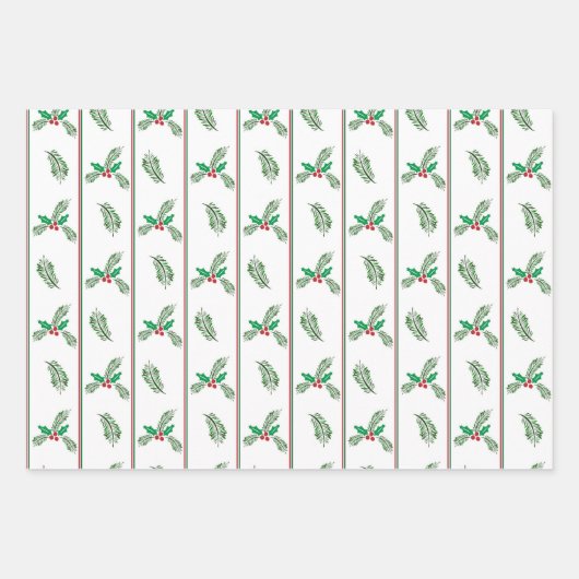 Kerstboom en bessen met strepen inpakpapier vel (Voorkant)