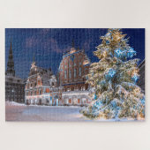 Kerstboom en Blackhead-huis in Riga Jigzaag Legpuzzel (Horizontaal)