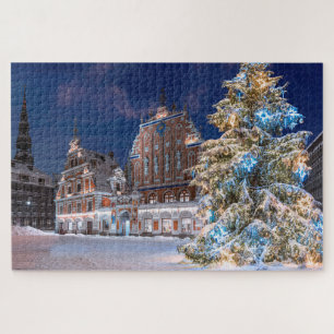 Kerstboom en Blackhead-huis in Riga Jigzaag Legpuzzel