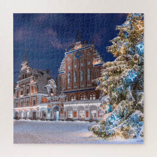 Kerstboom en Blackhead-huis in Riga Legpuzzel (Verticaal)