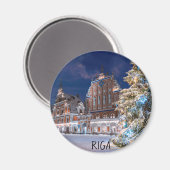 Kerstboom en Blackhead-huis in Riga Magnet (Voorkant / Achterkant)