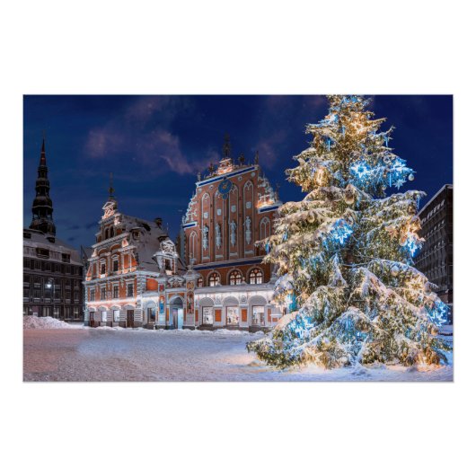 Kerstboom en Blackhead-huis in Riga Perfect Poster (Voorkant)