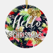 Kerstboom en bloemen keramisch ornament (Voorkant)