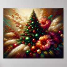 Kerstboom en bloemen op een mooie muur