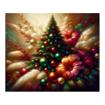 Kerstboom en bloemen op een mooie muur