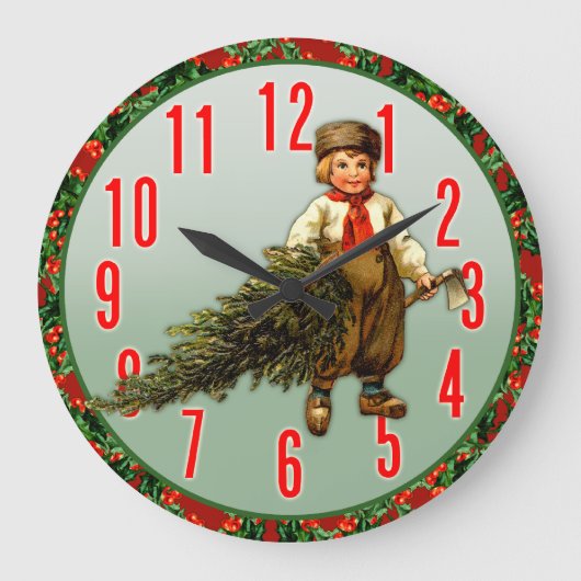 Kerstboom en Boy Holiday Clock Grote Klok (Voorkant)