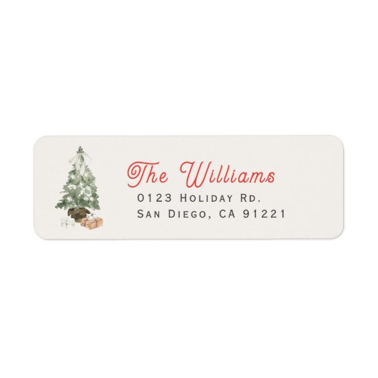 Kerstboom en cadeauadres label voor feestdag (Voorkant)