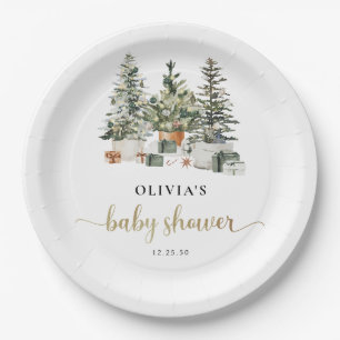 Kerstboom En Cadeaus Baby Shower Papieren Borden  Bordje