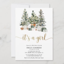 Kerstboom en Cadeaus Baby Shower Uitnodiging