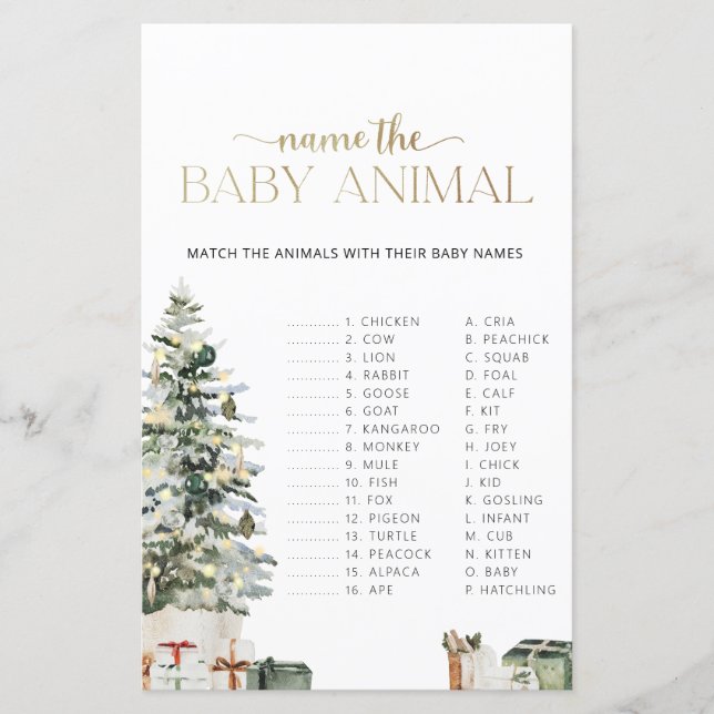 Kerstboom En Cadeaus Naam het Babydier Spel (Voorkant)