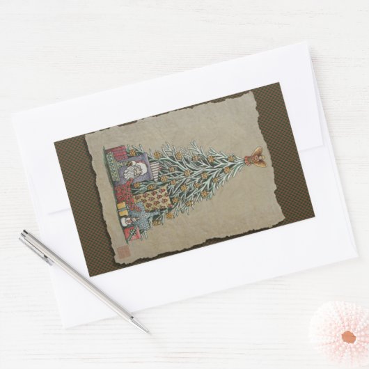 Kerstboom en Cadeaus Rechthoekige Sticker (Envelop)