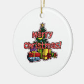 kerstboom en cadeaus sierbloem keramisch ornament (Links)