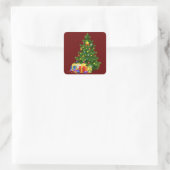Kerstboom en Cadeaus Vierkante Sticker (Tas)